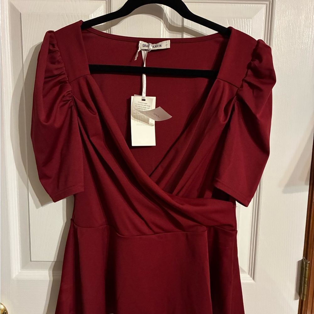 Grace Karin Vibrant Red Peplum Blouse
